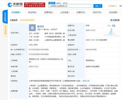 薇婭關聯公司新成立企業(yè)管理公司,為薇婭丈夫董海鋒